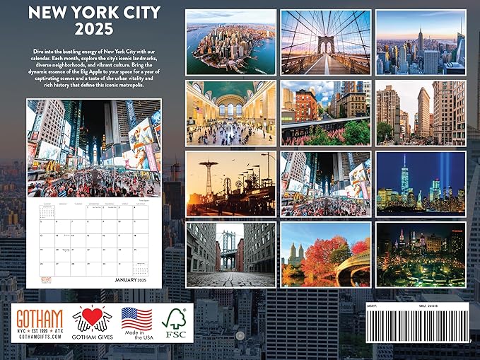 New York City Calendar 2025 NYC Monthly Wall Calender 12 Month | American Made In The USA