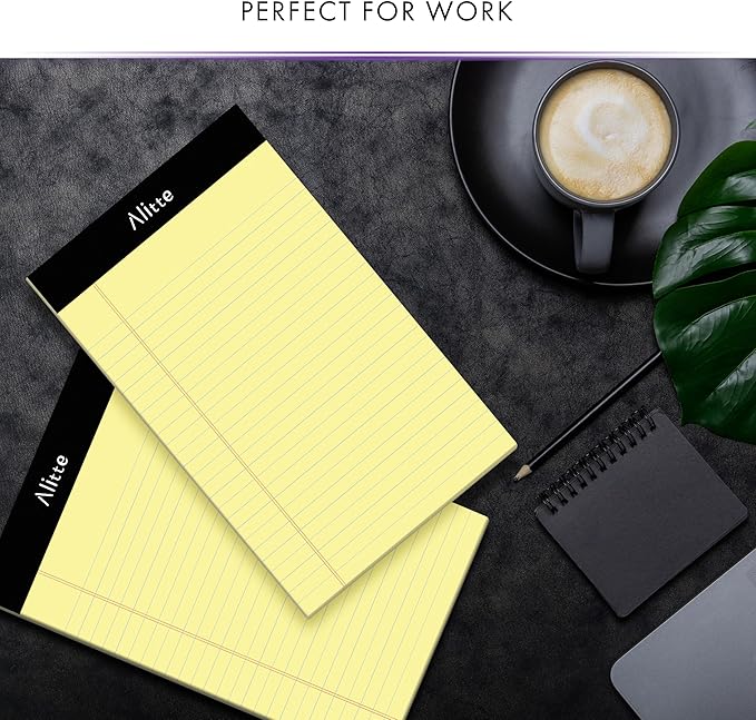 Yellow Legal Notepads 5x8, Pack of 6 - Perforated Narrow Ruled Writing Pad - Premium Thick Paper, No Ink Bleeding - Blank Legal Pads For Home, Office, School, Business - 50 Sheets Per Notebook