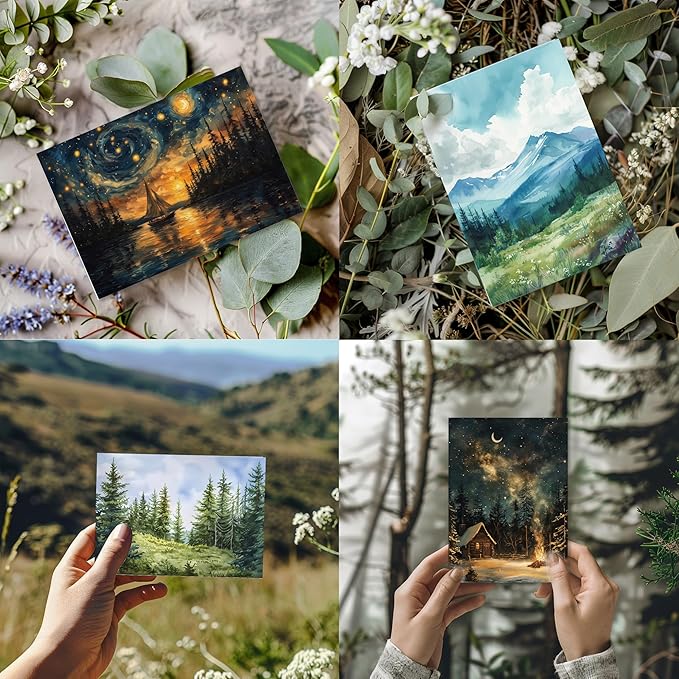 Blank Cards with Envelopes All Occasion,Whimsical Watercolor illustration Design Blank Greeting Cards 4x6,40Pack -Blank Greeting Cards,Note Cards with Matching Peel-and-Seal Rustic Envelopes