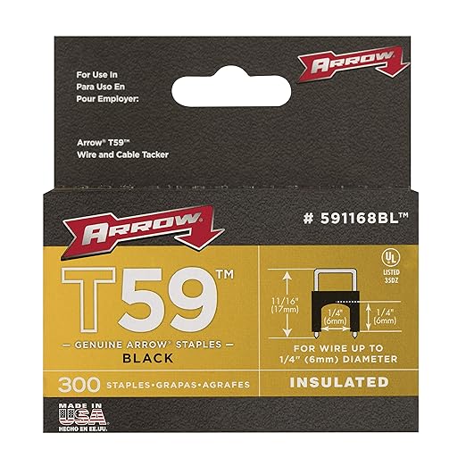 Arrow 591168BL Genuine T59 Insulated 1/4-Inch Leg Length, 1/4-Inch Crown Size, Staples Black 300-Pack