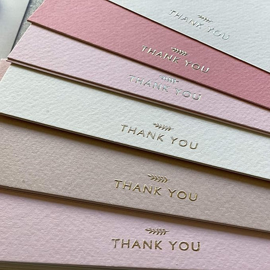 RUN2PRINT (36 Pack Thank You Cards With Envelopes & Foil Stickers - Elegant Dusty Pink Emboss Gold Foil Pressed - Blank Notes Wedding, Bridal, Baby Shower, Business and Formal All Occasion Cards