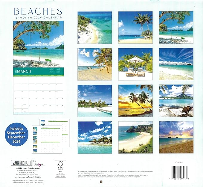 Beaches 2025 Full Size Wall Calendar for Planning, Scheduling, and Organizing