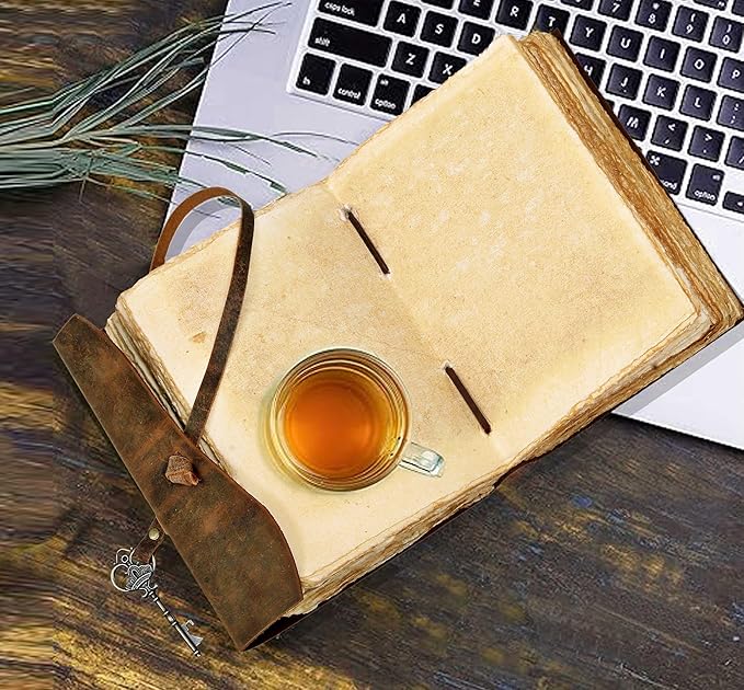 cuero Compass Vintage Leather Journal Antique Handmade Bound Journal with Deckle Edge Paper Diary Leather Sketchbook Drawing Journal Notebook Great Gift Men & Women (Caramel Brown, 11X8 Inch)