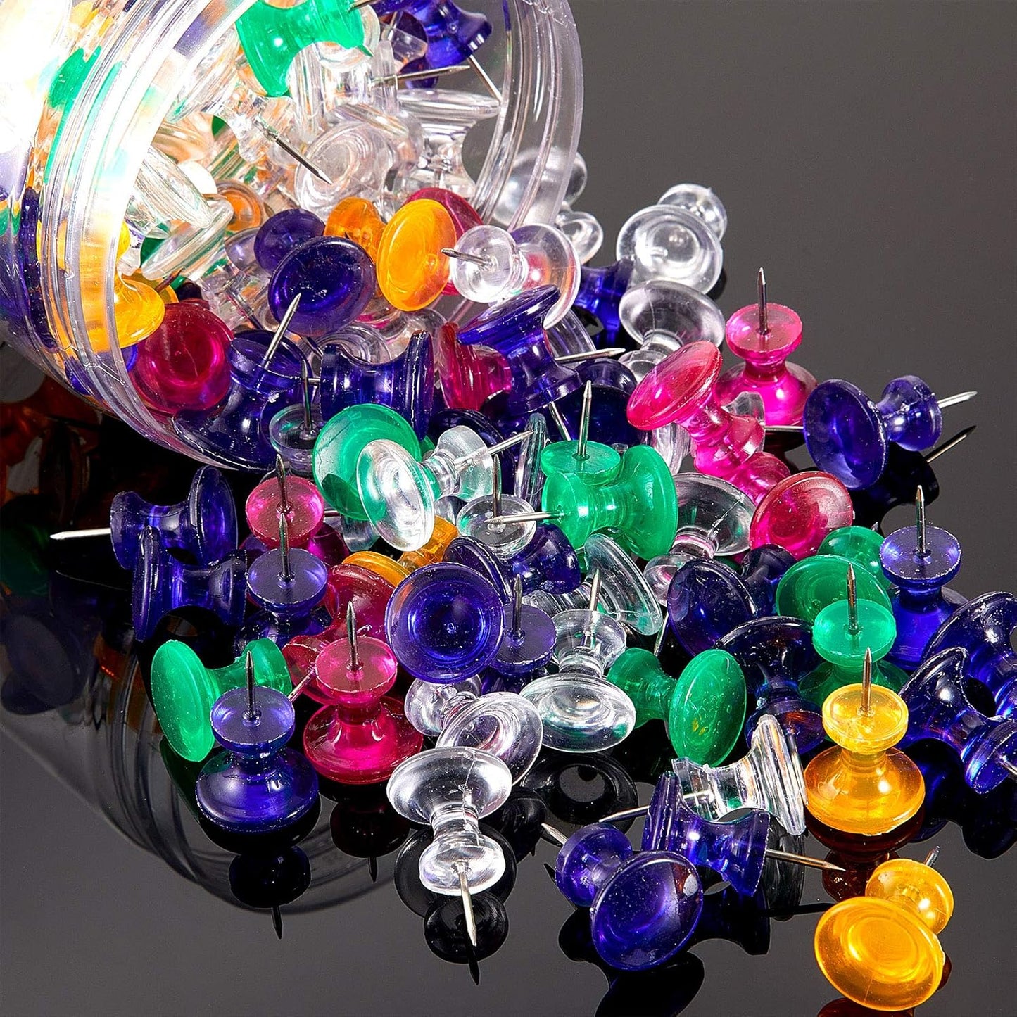 Outus 100 Pcs Giant Push Pins Large Thumb Tacks Plastic Heads 1 Inch Jumbo Push Pins for Cork Board Map Posters Office School(Red, Yellow, Blue, Green, Clear)