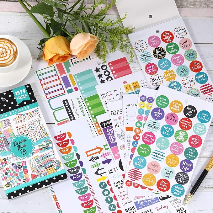 Planner Stickers - 28 Sheets, 1378 Stunning Design Accessories for Journals and Calendars, Essential Planner Accessories by Tullofa - Green