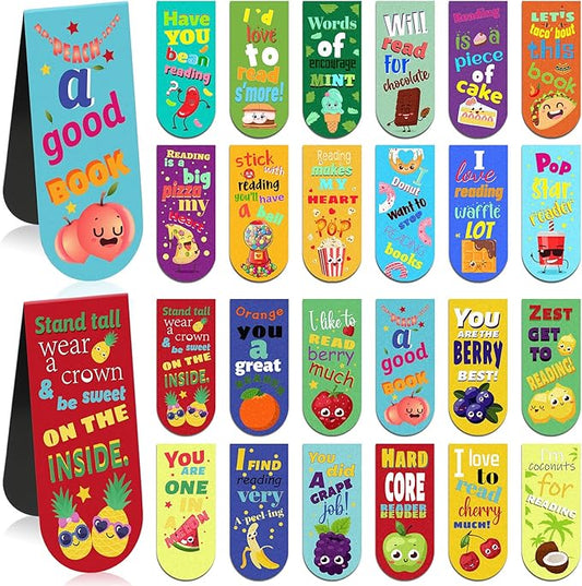48 Pack Scented Bookmarks Magnetic Scratch and Sniff Bookmarks Fruit Food Bookmarks for Kids Cute Bookmarks with Sayings Christmas Bookmarks for Kids Students Teens Teachers (Mixed Flavor)