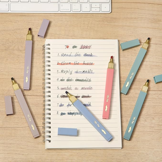 Mr. Pen- Aesthetic Highlighters, 6 pcs, Chisel Tip with Gold Trims, Morandi Colors, Cute Highlighters Assorted Colors, Bible Highlighters and Pens No Bleed Highlighters for Bible Pages No Bleed