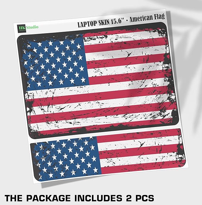 HK Studio Laptop Skin Decal Specific Fit for HP 15.6" with No Cutting Required, No Bubble, Waterproof, Scratch Resistant, American Flag Design - Including Wide Screen and Full Wrist Pad Skin
