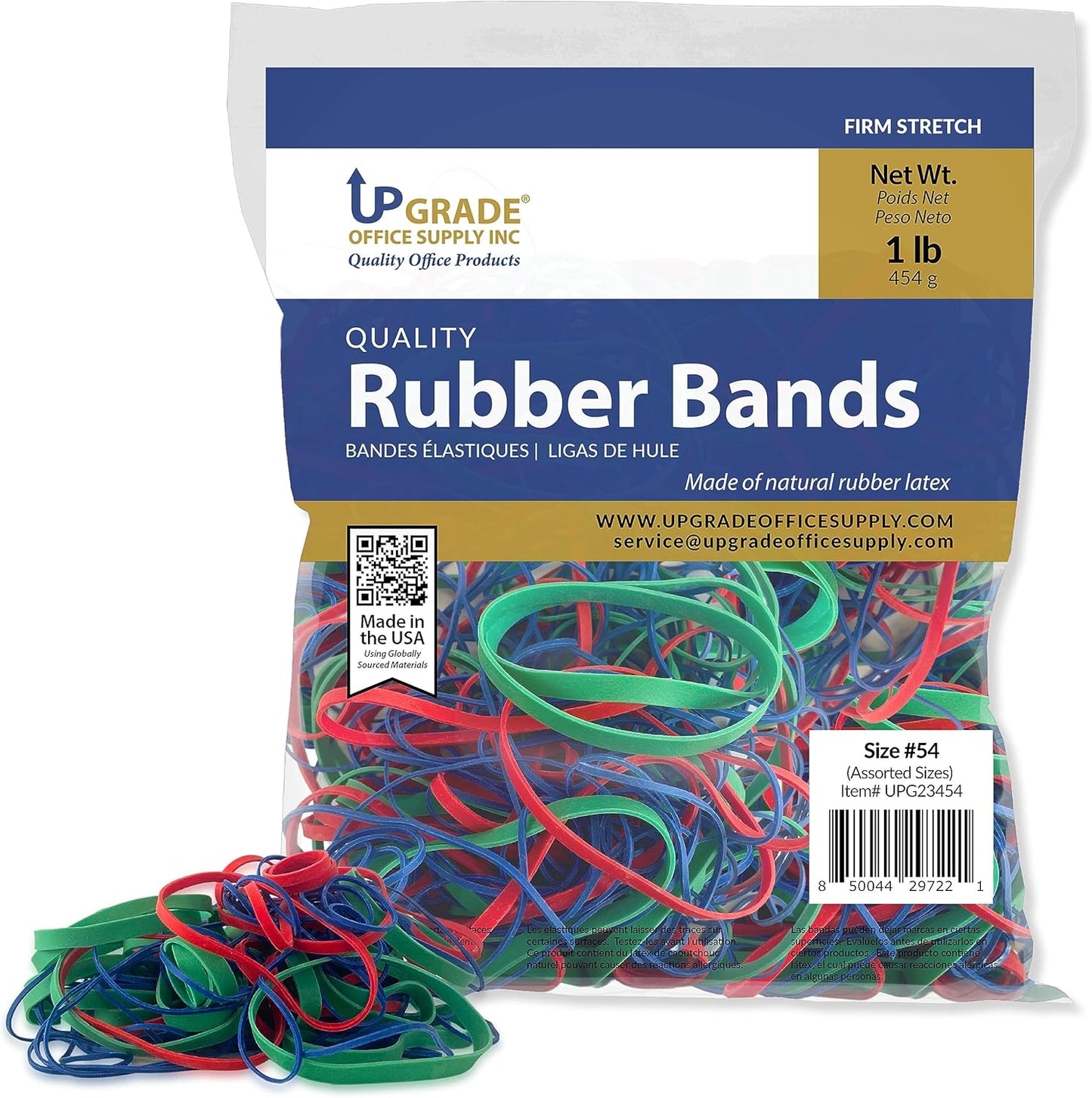 Upgrade Office Supply UPG23454 Rubber Bands, Assorted Size and Color, 1 lb Bag, USA