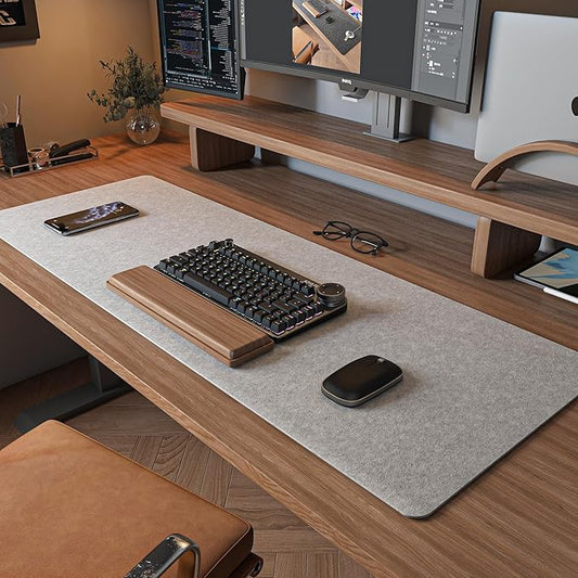 DawnTrees Felt Desk Pad,Keyboard Mat (35.5x12Inches),Large Felt Mouse Pad,Computer Desk Mat XL,Desk Protector for Office (Light Gray)