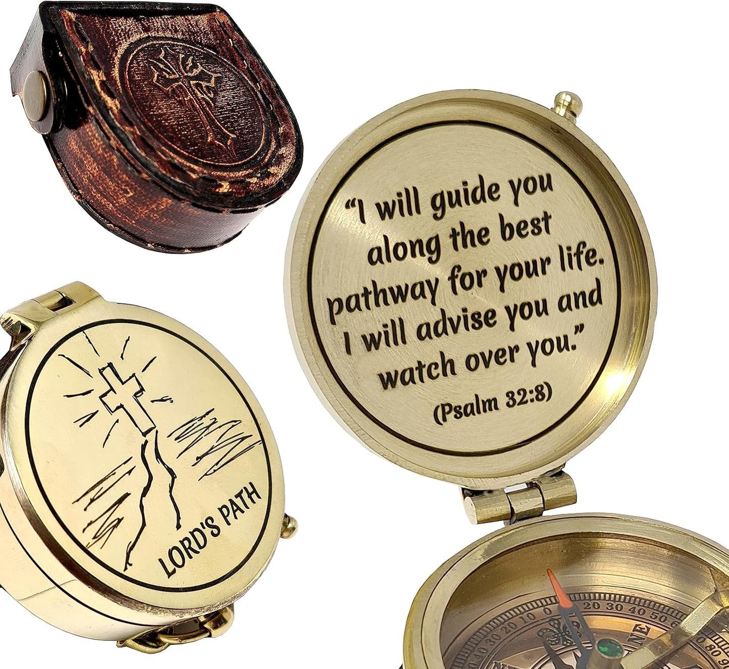 Brass Compass Engraved with Religious Scripture Verse - Ideal Gift for Son, Grandson, Daughter - Perfect for Baptism, Communion, Church and Graduation Day Present