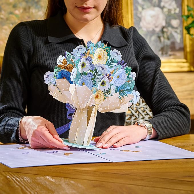 Paper Love HugePop 3D Magical Flower Bouquet Pop Up Card, with Detachable Paper Flower Bouquet, Gift for Birthday, All Occasion - Jumbo 10" x 14" Cards - Includes Envelope and Note Tag