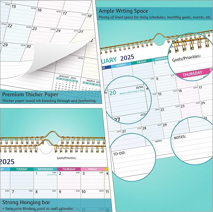 Wall Calendar 2025-2026 – 2 Year Calendar 2025-2026, 11 x 8.5 In, Jan 2025 - Dec 2026, 2025 Calendar 24 Months, Small Monthly Calendar 2025, with Ruled Blocks, Thick Paper, Holidays, To-dos ＆ Notes