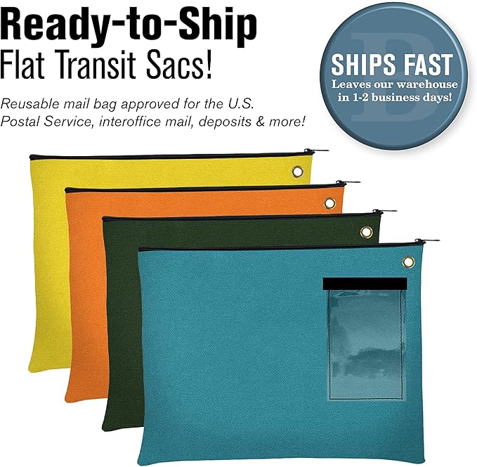 BankSupplies Canvas Interoffice Mailer, 14 oz. - 14W x 11H - Burgundy - Transit Bag - Large Zipper Bag with Grommet - Use with Padlock or Zip Tie for Security - Interoffice Mail Bag