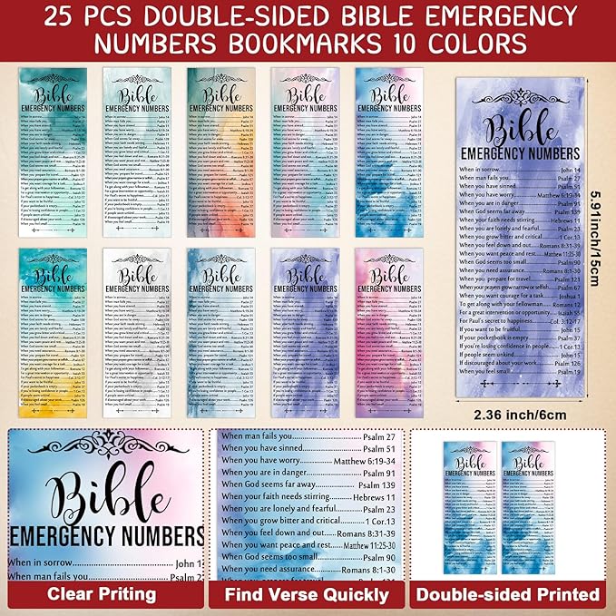 25 Sets Christmas Christian Church Gifts Bulk Bible Verse Plastic Gel Pen Religious Silicone Keychains Scripture Bookmark 2''x 6'' Emergency Numbers Bible Bookmarks Gift Pastor(Colorful)