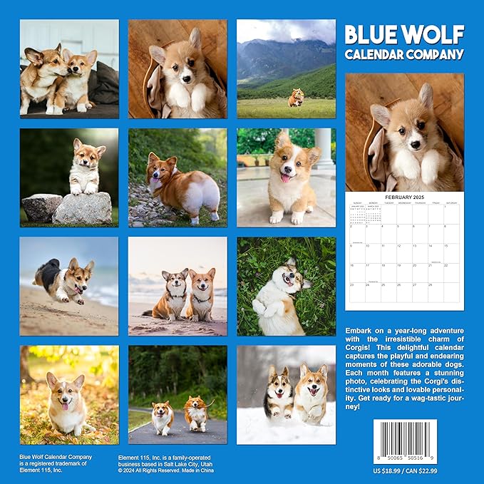 2025 Corgis Monthly Wall Calendar | 12" x 24" | Thick Sturdy Paper | Dog Calendar 2024-2025