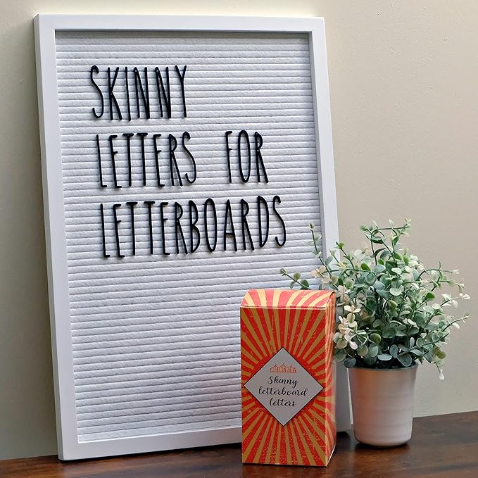 Skinny Letterboard Letters Only Set NO BOARD INCLUDED with Rae Dunn Inspired Font Perfect Farmhouse Decor Accessory for Changeable Felt Letter Boards, 2 Inch Black Letters Numbers Symbols Only