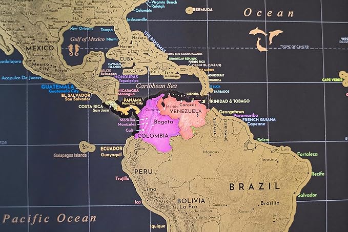 Two Scratch-Off Maps: World Map 17x24" + USA Map - Deluxe Travel Posters - Colorful Countries, US States, and Flags - Easy Scratch-Off Maps with Accessories for Travel Lovers - Name Tag Gift Box