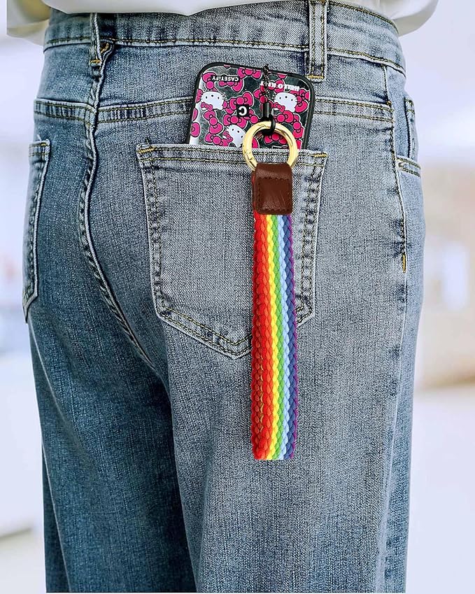 Key Chain, Stretchy Keychain Wristlet, Cute Wrist Lanyard Strap for Car Keys with D Ring for Women Men (Fish - Rainbow)