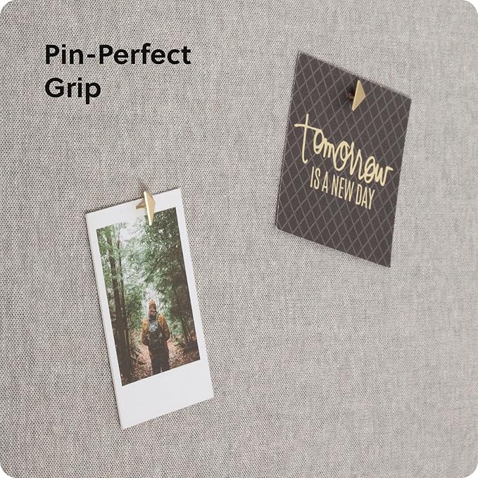 U Brands Farmhouse Linen Bulletin Board, 30"x20", White Wood Style Frame, Includes Push Pins