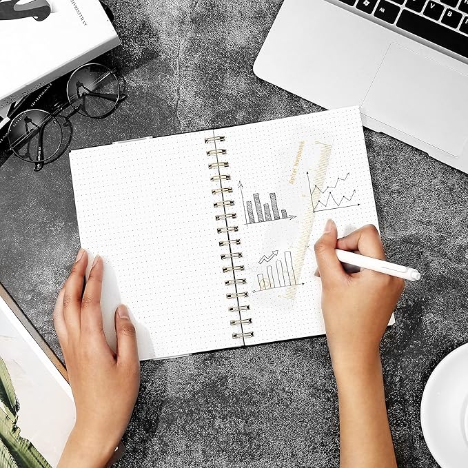 Dot Grid Spiral Notebook A5 Spiral Bullet Dotted Journal 160 Pages Thick Dot Paper Notebooks Plastic Hardcover Spiral Notebook 5x7 Wire Bound Notebooks for Note Taking School Office Supplies,Black