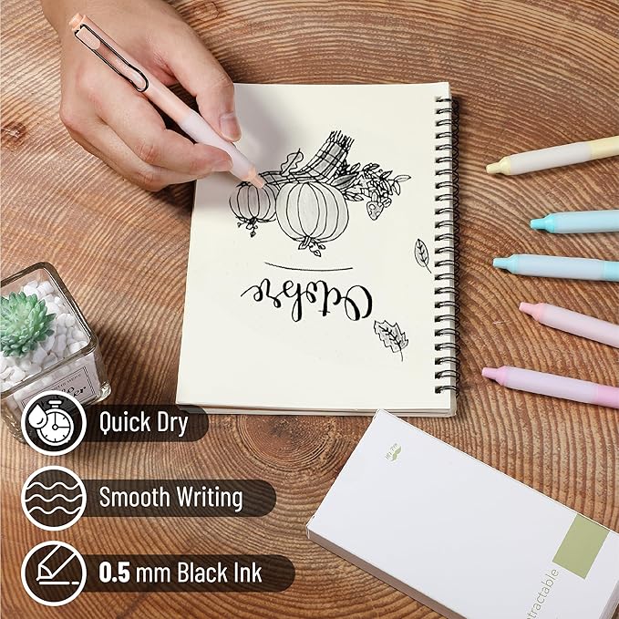 Mr. Pen- Retractable Gel Pens, 6 Pack, Black Ink Gel Pens, Pastel Barrels, Fast Dry, Gel Pens Fine Point 0.5mm, Retractable Pens, Cute Pens, Gel Ink Pens, Aesthetic Pens for Journaling Fine Tip Pens