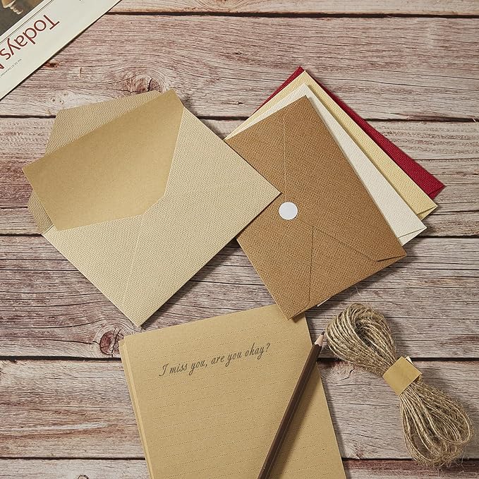 Tuhangcc Stationery Writing Paper and Envelopes Set with Jute Rope 4 X 6 for Writing Letter, (20 Best Paper with 10 Heavyweight envelopes),by Better Gift Office Products(Brown)