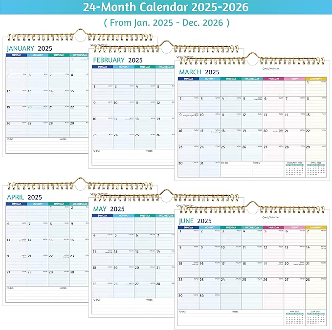 Wall Calendar 2025-2026 – 2 Year Calendar 2025-2026, 11 x 8.5 In, Jan 2025 - Dec 2026, 2025 Calendar 24 Months, Small Monthly Calendar 2025, with Ruled Blocks, Thick Paper, Holidays, To-dos ＆ Notes