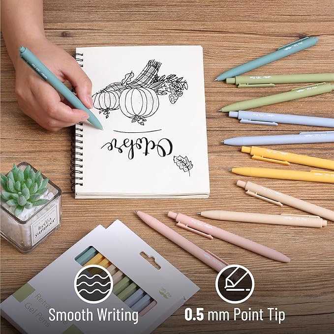 Mr. Pen- Retractable Gel Pens, 12Pack, Black Ink, Natural Vintage Color Barrel Gel Pens, Gel Pens Fine Point 0.5mm, Retractable Pens, Cute Pens, Gel Ink Pens, Aesthetic Pens for Journaling