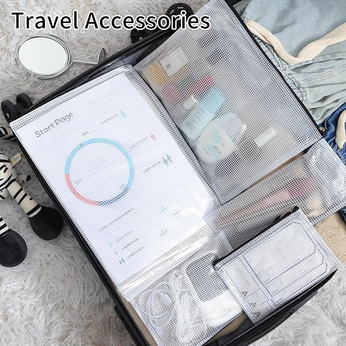 EOOUT 20pcs Mesh Zipper Pouch 8 Sizes Waterproof Zipper Bags, Plastic Travel Pouch for Board Game Travel Storage School Supplies Office Appliances Home Organize