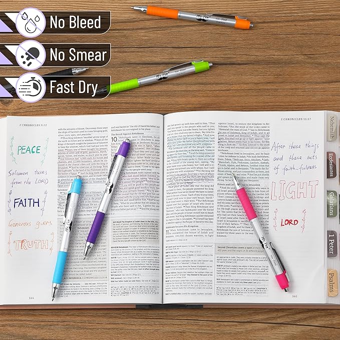Mr. Pen No Bleed Pens, Bible Pens, Fine Tip, Assorted Color, Pack of 6