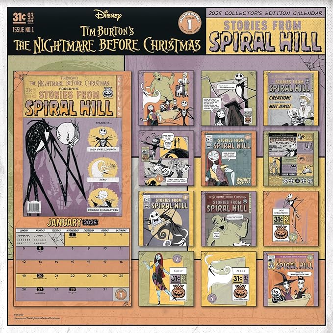 Disney Nightmare Before Christmas Calendar 2025 - Deluxe 2025 Jack Skellington Collector's Edition Wall Calendar Bundle with Decals & Over 100 Calendar Reminder Stickers (NBC Gifts, Office Supplies)