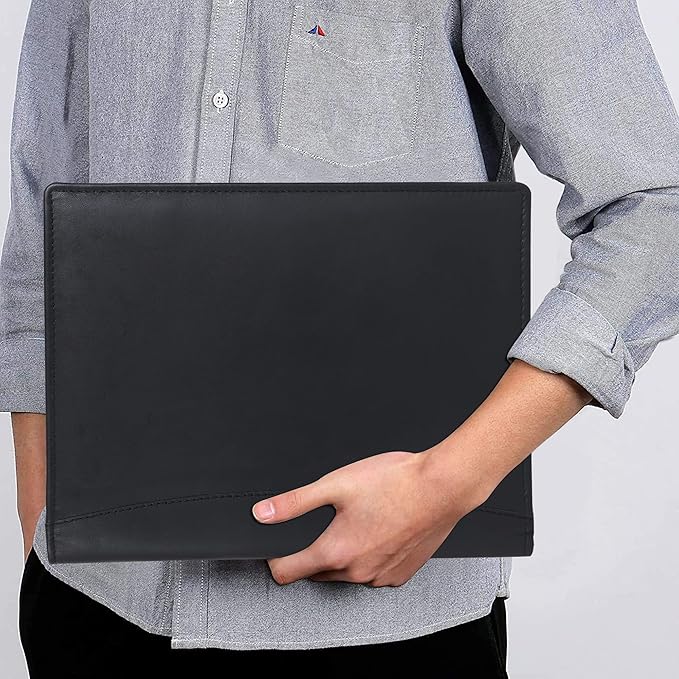 Succor Genuine Leather Business Portfolio Organizer-Professional Padfolio-Leather Binder-Document Holder-Resume Folder-A4 PAD Folio for Men and Women-13”x10”-Black