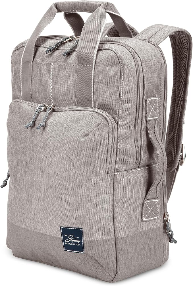 Skyway Luggage Rainier Deluxe Backpack, Eco-Friendly, Made of 100% rPET Travel Laptop Bag for Women & Men, Flight Approved Carry On Bag, 17L, Zion Gray