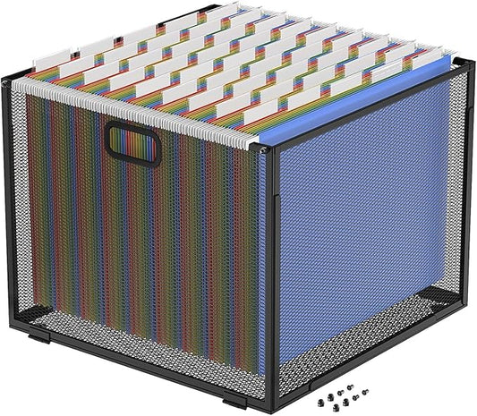 Oterri Hanging File Organizer, Metal File Organizer, Portable Desktop File Organizer for Letter Size Folder, Mesh Hanging File Crate for Office,Folders Not Included(Cool Black-Large,1 Pack)