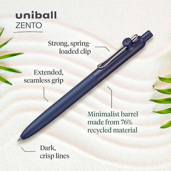 uni-ball Zento Gel Ink Rollerball Pens, 4 Black Medium Point Smooth Writing Pens, Colored Japanese Pens, Muted Colors