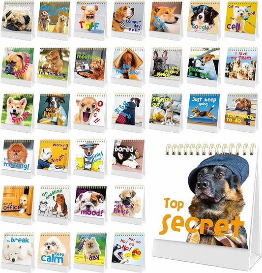 40 Pages Funny Desk Sign, 34 Different Fun and Flip-Over Messages plus 6 Erasable Blank Pages, Funny Desktop Flip Book for Office Gifts Desk Accessories (Dog Design)