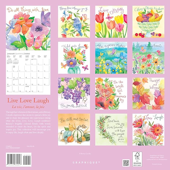 Graphique 2025 Live Laugh Love Wall Calendar | 12” x 12” | Thick Paper | Home & Office Organizer | Large Monthly Grid | 3 Languages & Marked Holidays | 4 Month Preview Page for 2026