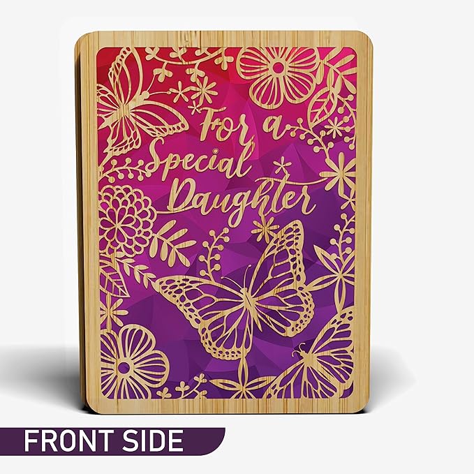 Bamboo Birthday Card - 6" X 4.5" - 1 Pack (With Envelope) | Laser Cut, Butterfly Themed Daughter Card