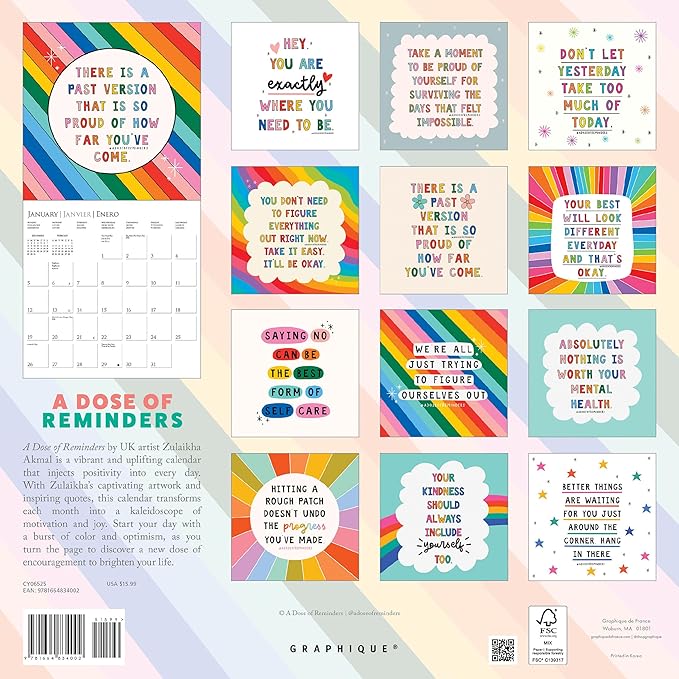 Graphique 2025 The Positive Calendar Wall Calendar | 12” x 12” | Thick Paper | Home & Office Organizer | Large Monthly Grid | 3 Languages & Marked Holidays | 4 Month Preview Page for 2026