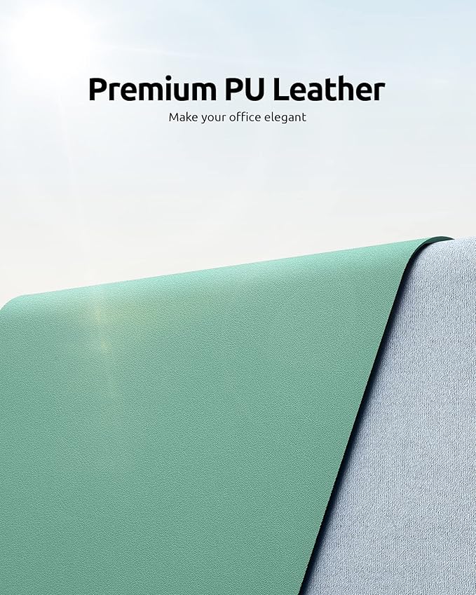 YSAGi Leather Desk Protector, Office Mat, Large Mouse Mat, Non-Slip PU Leather Blotter, Laptop Desk Pad, Waterproof Writing Pad for Office and Home (Green-Blue, 23.6" x 13.8")
