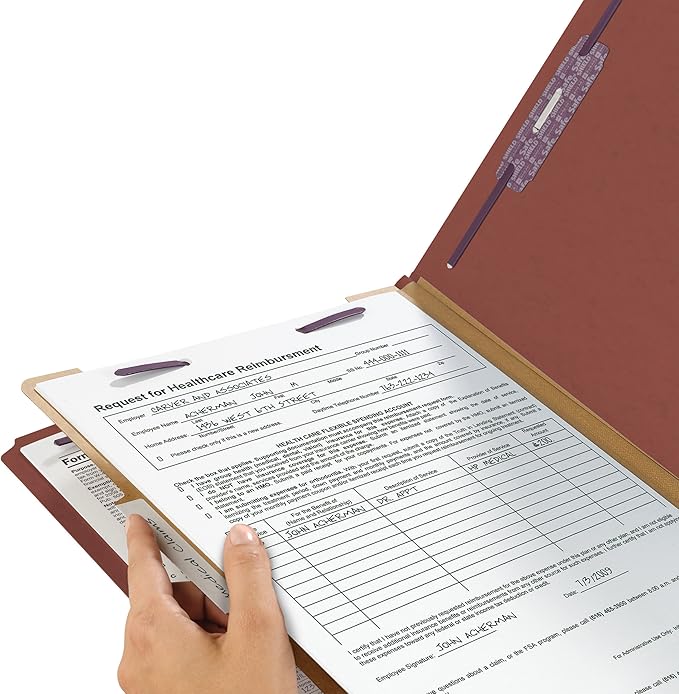 Smead Pressboard Classification File Folder with SafeSHIELD Fasteners, 1 Divider, 2" Expansion, Legal Size, Red, 10 per Box (18775)