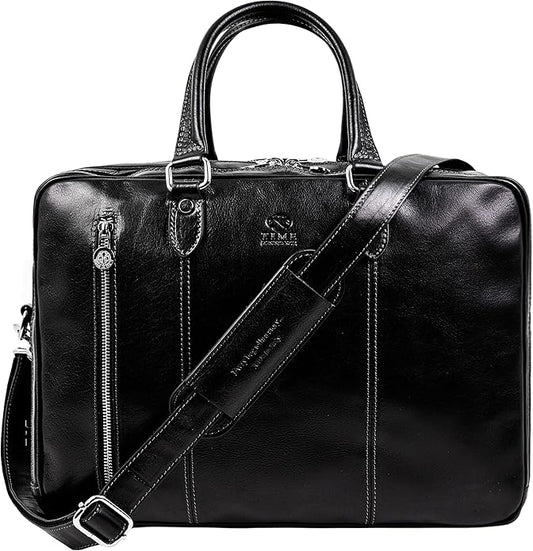 Time Resistance Leather Laptop Briefcase - Full Grain Leather Computer Bag for Men and Women