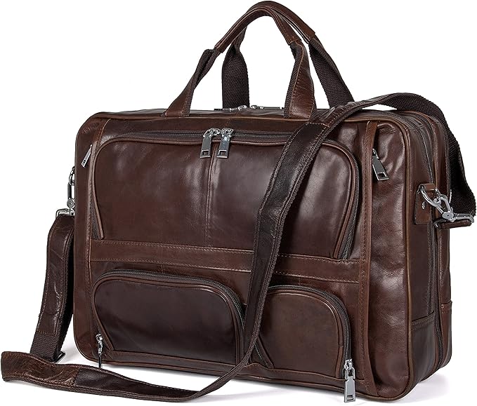Augus Business Travel Briefcase Genuine Leather Duffel Bags for Men Laptop Bag fits 15.6 inches Laptop