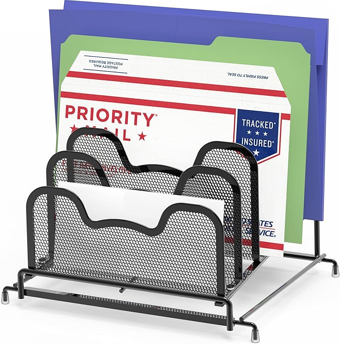 Simple Houseware Desk 5 Sections Step File Sorter Organizer, Black