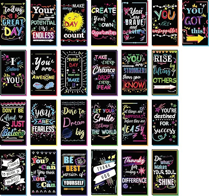 Iconikal Inspirational, Motivational, Gratitude, Appreciation, Kindness & Encouragement Sayings Mini Quote Cards, Blank Back, 200-Count