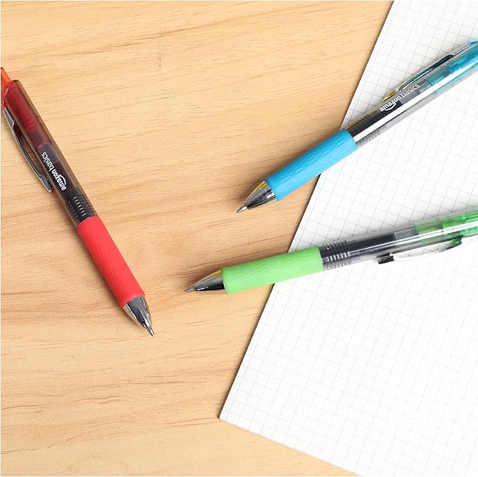 Amazon Basics Gel Pens Fine Point Smooth Writing Pens, Retractable, Assorted, 0.7mm, 12 Pack