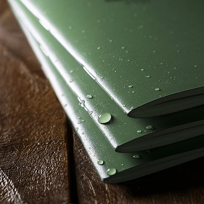 Rite in the Rain Weatherproof Stapled Notebook, 4 5/8" x 7", Green Cover, Universal Pattern, 3 Pack (No. 971FX)