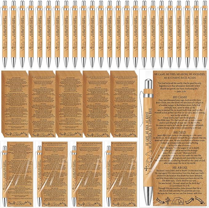 25 Sets Religious Bible Verse Gifts Bulk Christian Bookmarks Inspirational Bamboo Pens Easter Gifts for Men Women Sunday School Church Activities