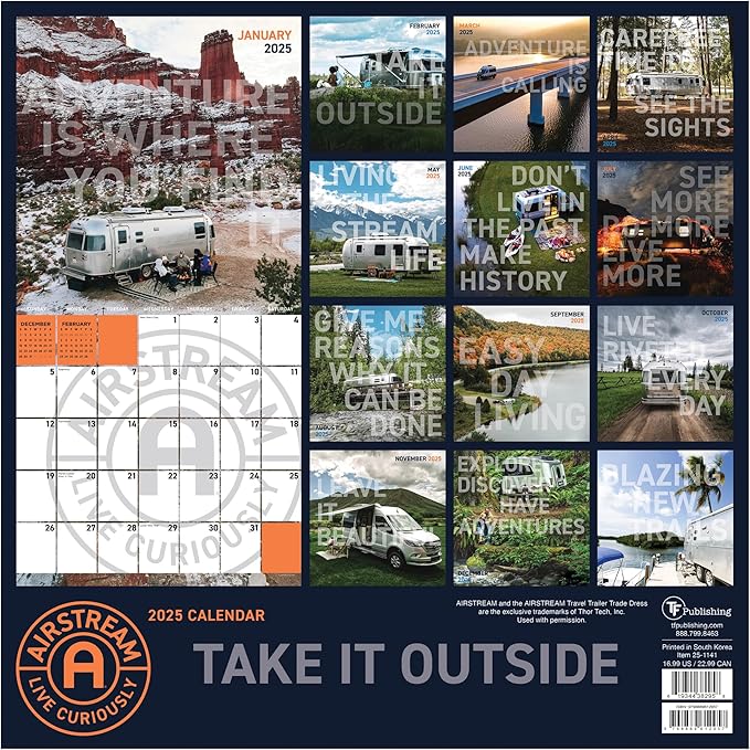 TF PUBLISHING 2025 Airstream: Live Riveted Wall Calendar | Large Grids for Appointments and Scheduling | Vertical Monthly Wall Calendar 2025 | Premium Matte Paper | 12" x 12"